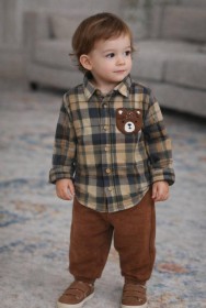 طقم قميص مع  بلوزة و بنطلون 3قطع