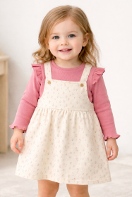 فستان بناتي مكون من قطعتين بلون زهري جميل